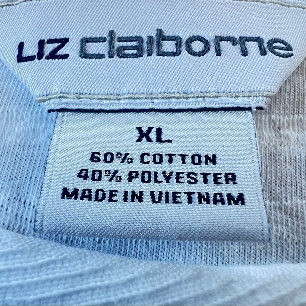 Liz Claiborne Crisp White Cotton Tie Sleeve Ribbed Blouse Top Size Large - Picture 14 of 14